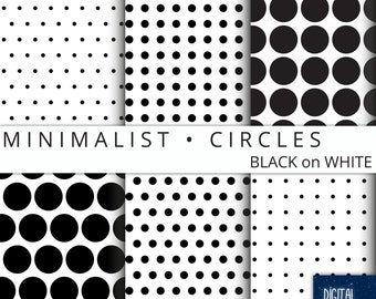 Minimalist Circles - Black on White Digital Paper, 12"x12", 300 dpi JPG, Printable, Instant Download