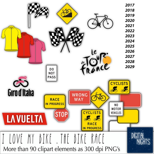 I Love My Bike - Your Bike Race + Le Tour, Il Giro, La Vuelta - Clipart - Digital Collage, PNG, Printable