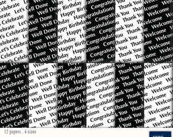 Congratulations,Thank You,Happy Birthday - Black & White, Digital Wrapping Paper, Printable PDF, Instant Download