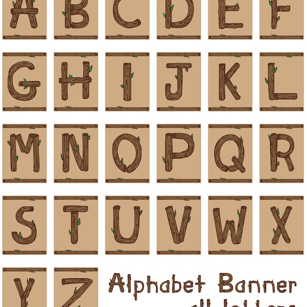 Woodsman Camp out Banner - Woodsy Style Letters on 7.5"x 10" Flags - Set of 26 flags -  Printable PDF