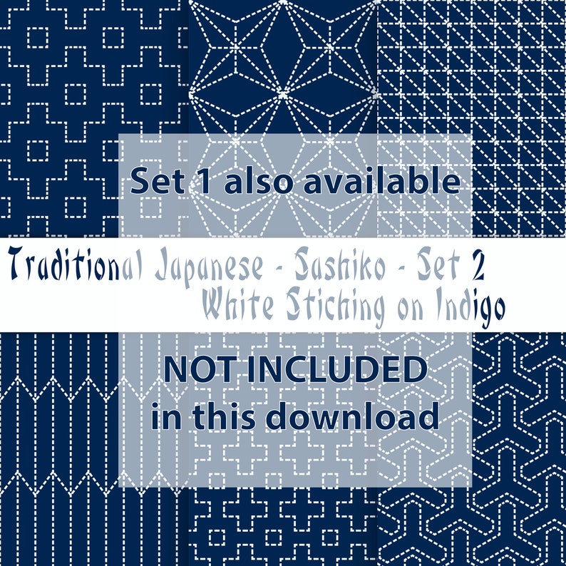 Japanese Sashiko-style in Indigo Set 1, Digital Paper, 12'x12, 300 dpi JPG, Printable image 6