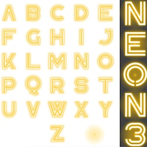 Imágenes prediseñadas de letras de brillo de neón amarillo brillante, alfabeto de neón amarillo, tipografía de neón, superposiciones de neón #3 - Collage digital, PNG, Descarga instantánea