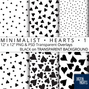 Minimalist Black Hearts Digital Paper Overlay (PNG, PSD Instant Download)