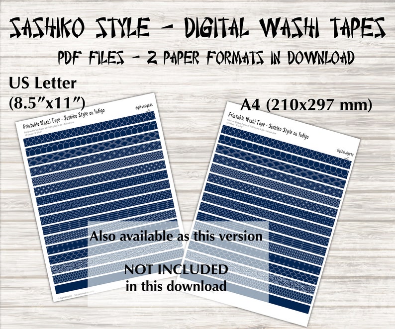 Japanese Sashiko-style in Indigo Set 1, Digital Paper, 12'x12, 300 dpi JPG, Printable image 9