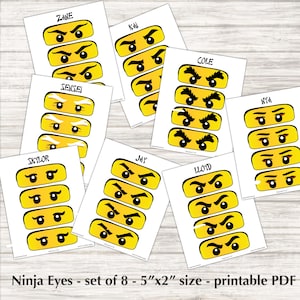 Ninja Party Stickers - Ninja Eye stickers - 8 styles - Printable Sticker Set - Digital Collage - Printable PDF files, Instant Download