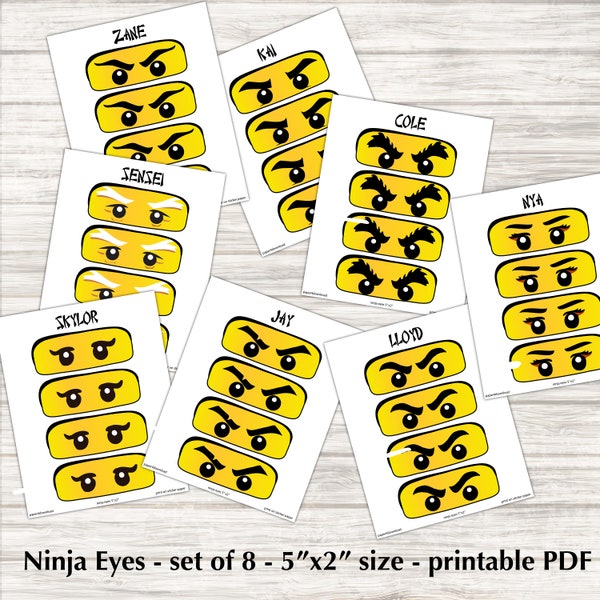 Autocollants Ninja Party - Autocollants Ninja Eye - 8 styles - Ensemble d'autocollants imprimables - Collage numérique - Fichiers PDF imprimables, Téléchargement instantané