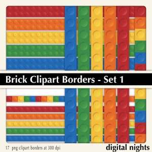 Building Blocks Clipart Borders: Colorful Bricks, PNG (Digital Download)