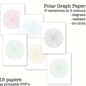 15 Polar Graph Papers - Circular Graph Paper - Digital Graph Paper, PDF, Printable, Instant Download