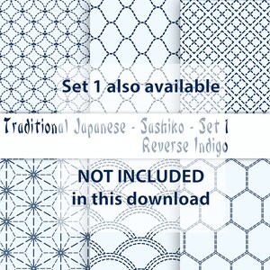 Japanese Sashiko-style in Indigo Set 1, Digital Paper, 12'x12, 300 dpi JPG, Printable image 7