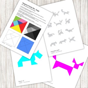 Dog Tangram Puzzles - 12 dog patterns - PDF, Printable Instant Download