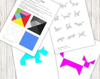 Dog Tangram Puzzles - 12 dog patterns - PDF, Printable Instant Download