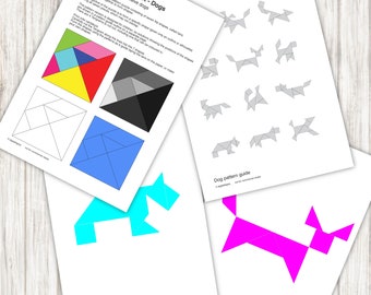 Dog Tangram Puzzles - 12 dog patterns - PDF, Printable Instant Download