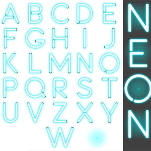 Aqua Glow Neon Letter Clipart: Digital Alphabet Overlays (PNG, Instant Download)