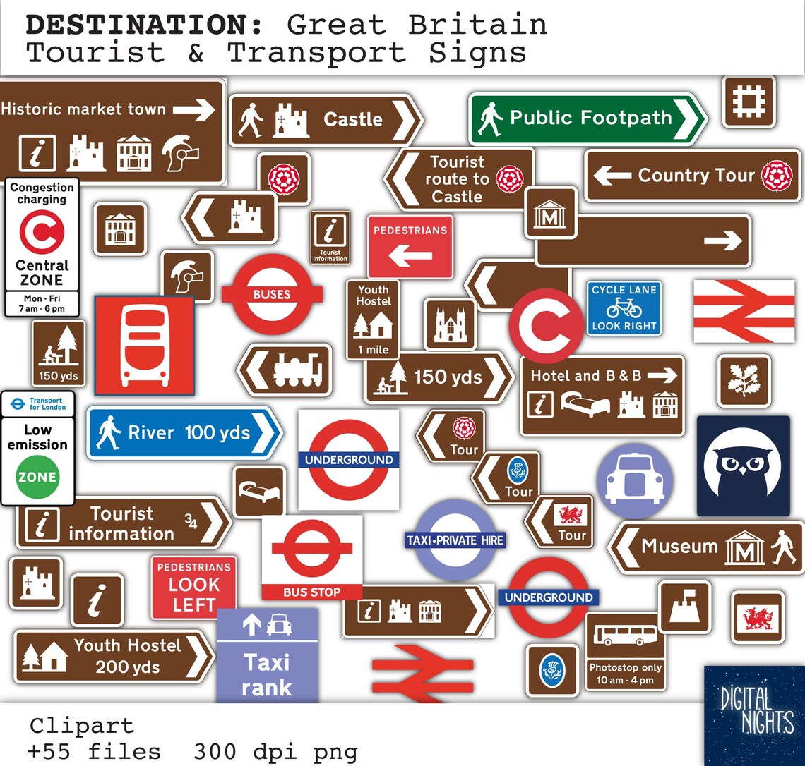 DESTINATIONS Britain UK Tourist and Transport Signs Etsy