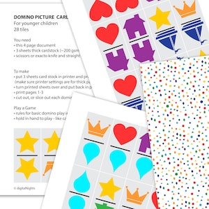 Picture Domino Cards - 28 tiles - Learning Game Toy, Puzzle, Printable PDF, Instant Download