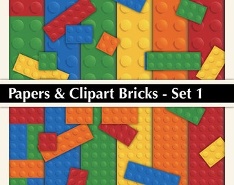 Building Bricks and Building Blocks - Digital Papers & Brick Clipart - Set 1 - Digital Collage, PNG+JPG, Instant Download