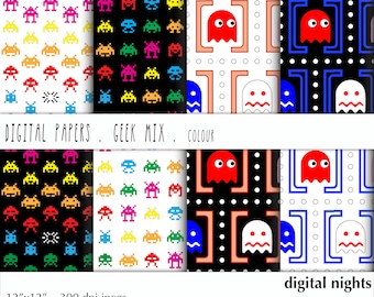 Geek Mix in colour, Digital Paper, 12'x12", 300 dpi JPG, Printable, Instant Download