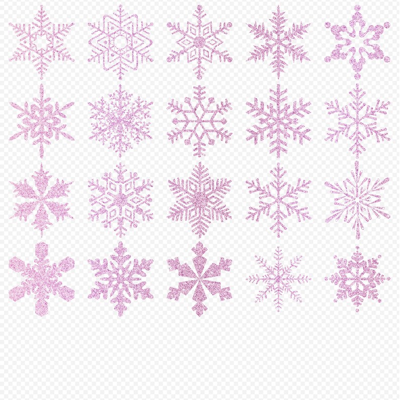 Pink Glitter Snowflakes Clipart 300 dpi PNG,Instant Download Clipart Overlays Winter Silver Glitter Snowflakes Digital Collage