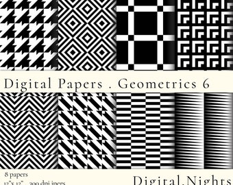 Black and White Geometric Digital Paper Set (Digital Download)