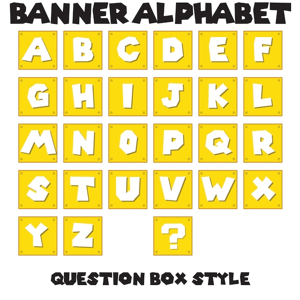 Question Box Banner - All Letters plus Question Mark - Set of 7.5" Square Banner Flags - Printable PDF, Instant Download