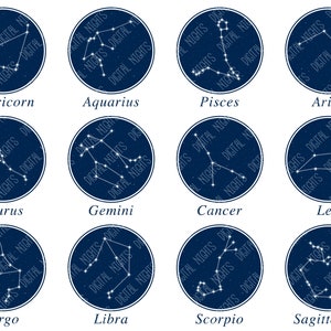 Zodiac Constellations - Medallion Badge Clipart - Digital Collage, PNG, Printable, Instant Download