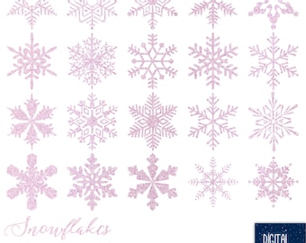 Pinkmas Glitter Snowflakes Winter Clipart Overlays: PNG (Digital Download)