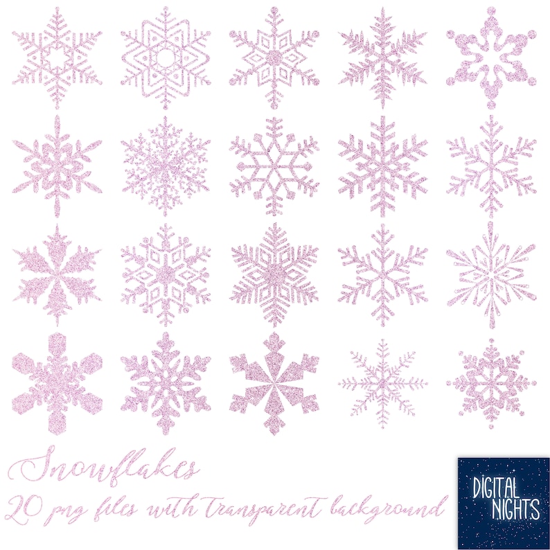 Pink Glitter Snowflakes Clipart 300 dpi PNG,Instant Download Clipart Overlays Winter Silver Glitter Snowflakes Digital Collage