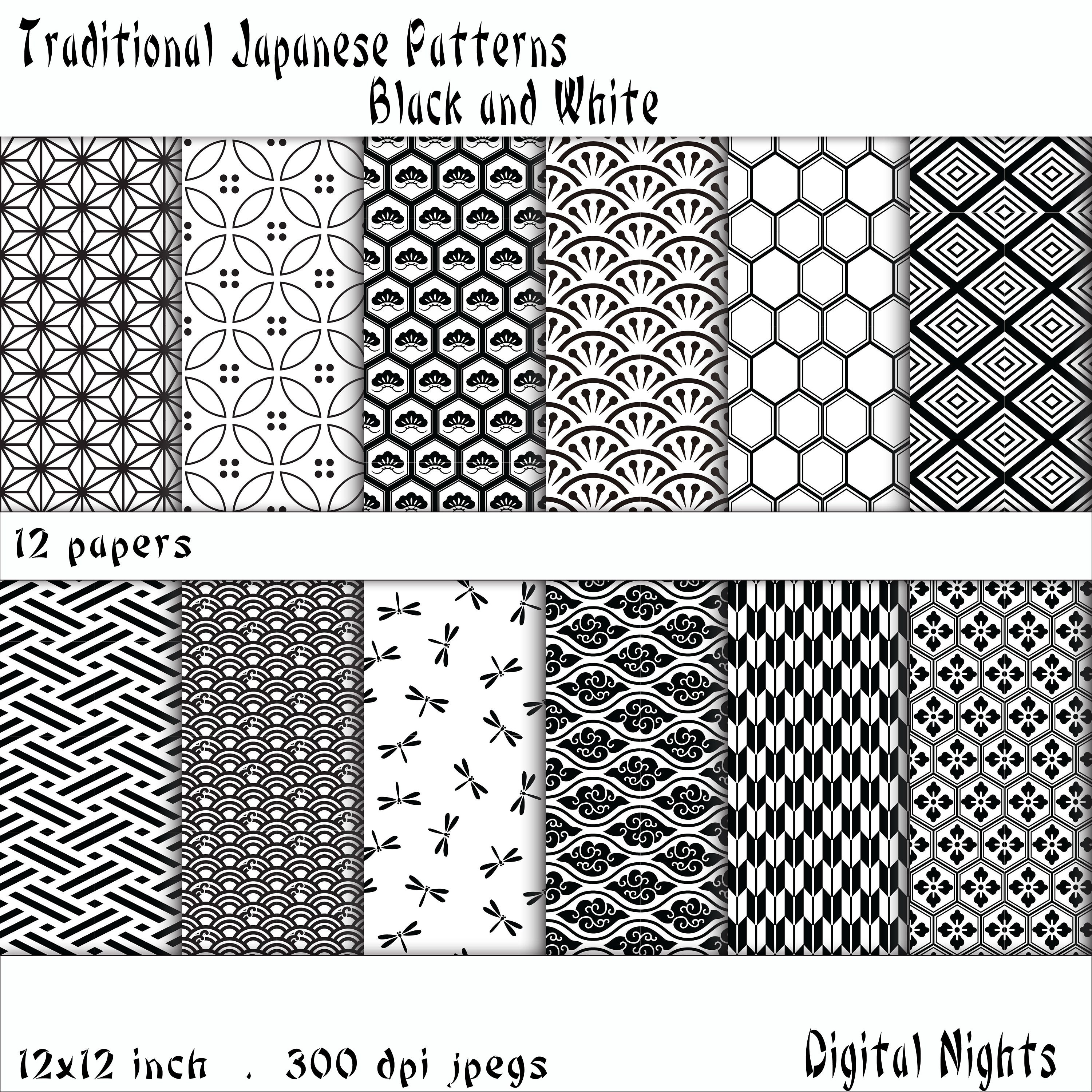 Traditional Japanese Patterns - Black & White - Digital
