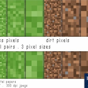 Pixel Pairs - Grass & Dirt -  Pixels in 3 sizes - Digital Paper, 300 dpi JPG, Printable, Instant Download