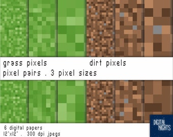 Pixel Pairs - Grass & Dirt -  Pixels in 3 sizes - Digital Paper, 300 dpi JPG, Printable, Instant Download