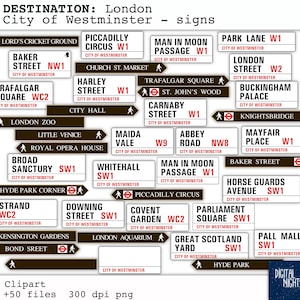 DESTINATIONS: London - Signs of Westminster - Clipart- Digital Collage, PNG, Instant Download