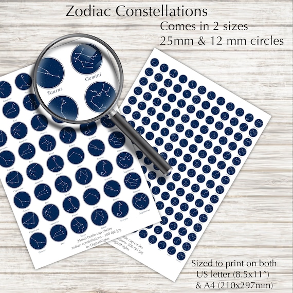 Zodiac Constellations Bottle Cap Cabochons Clipart Sheets - Etsy