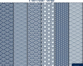 Japanese Seigaiha in Traditional Indigo, Digital Paper Seigaiha, 12'x12", 300 dpi JPG, Printable