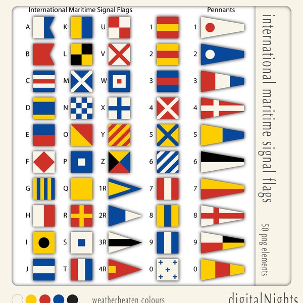 Maritime internationale Signalflaggen - Vers 2 - Clipart - Digitale Collage, PNG, Sofortiger Download