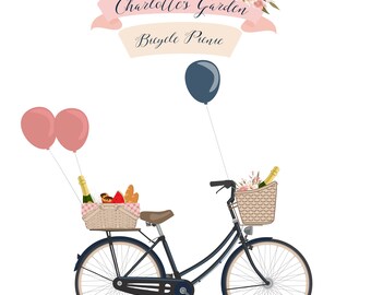 Charlotte's Champagne Bicycle Picnic - Navy Kiss, Wedding Floral Clipart - Digital Collage, Instant Download