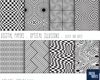Optical Illusions - Black & White Digital Paper, 12"x12",JPG, Printable, Instant Download