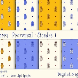 Cigale - Traditionelles französisches provenzalisches Stoffdesign - Zikaden #1 - Digital Papier, 12 "x12", 300 dpi JPG, Printable, Sofort Download