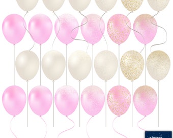 Pink and White Balloon Clipart: Pinkmas Party Decorations (Digital Download)