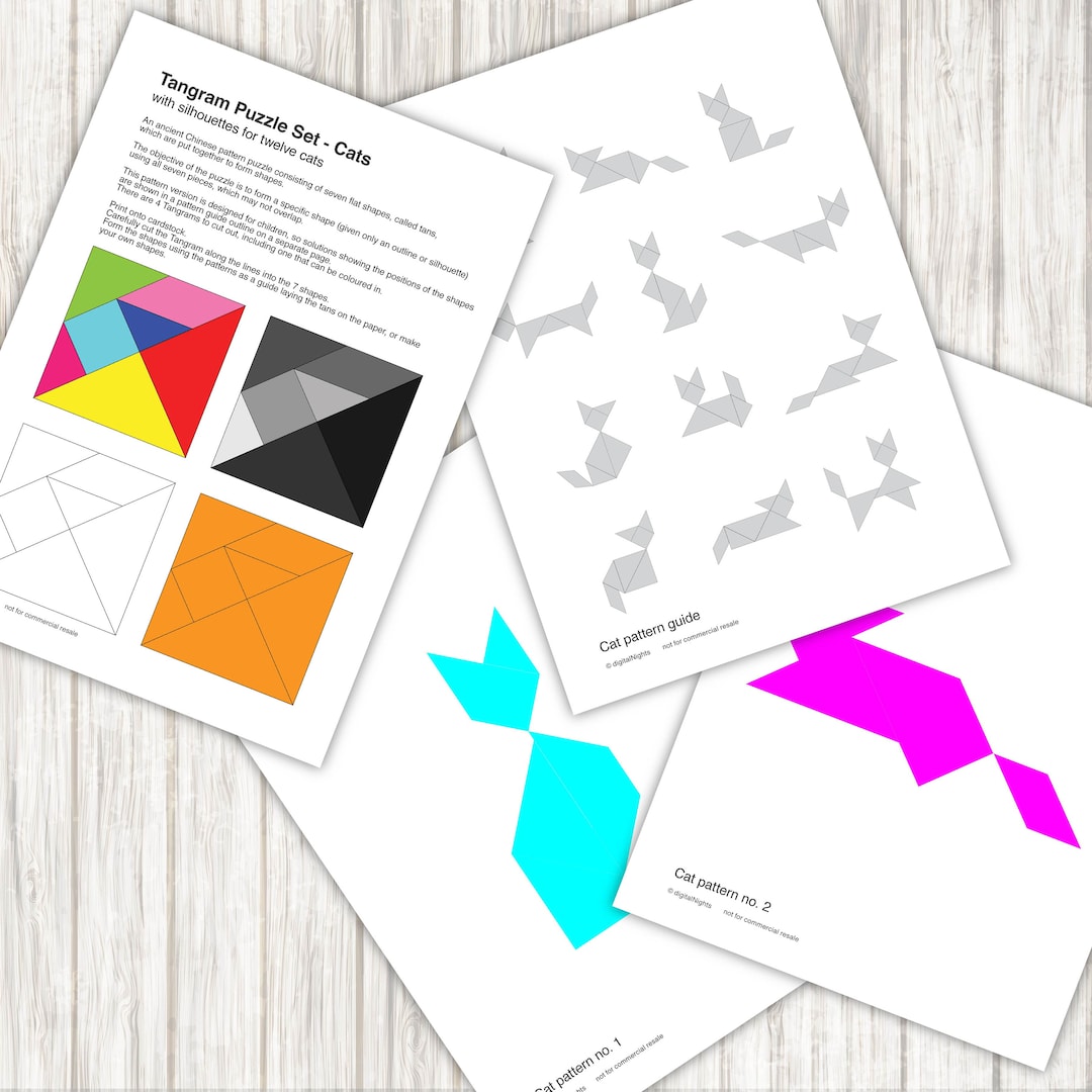 Cat Tangram Puzzles - 12 Cat Patterns - PDF, Printable Instant Download ...