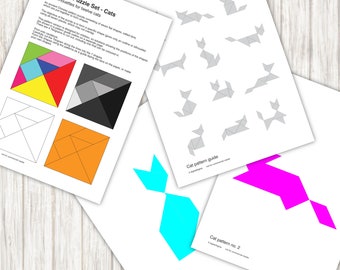 Cat Tangram Puzzles - 12 cat patterns - PDF, Printable Instant Download