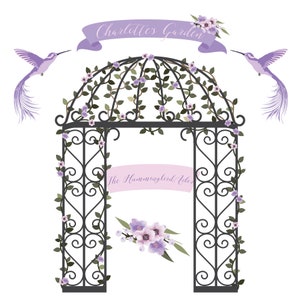 The Humming Bird Arbor - Charlotte's Garden - Rosa lavanda, imágenes prediseñadas florales de boda - Collage digital, descarga instantánea