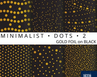 Minimalist Dots Set 2 - Gold on Black Digital Paper, 12"x12", 300 dpi JPG, Printable, Instant Download