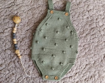 cotton merino Knit Baby romper with little bobbles -  handmade onesies - Strickromper - newborn romper - baby overalls  - baby photo props -