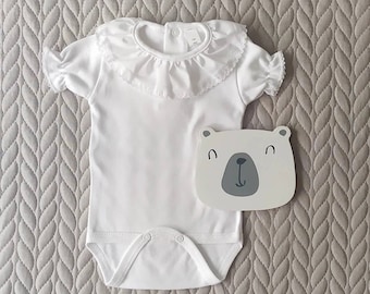 Baby body  with ruffle collar - baby bodysuit - baby body suit - baby cotton body