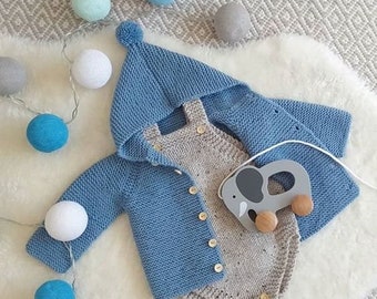 Hoodie handknitted baby cardigan - merino knit baby cardigan - handknit sweater - handmade newborn - knit baby jacket - newborn knit