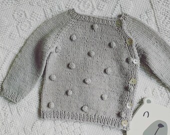 Bobbles baby cardigan -  handmade baby sweater - baby sweater  boobles - newborn cardigan - baby knits  - cotton merino baby cardigan