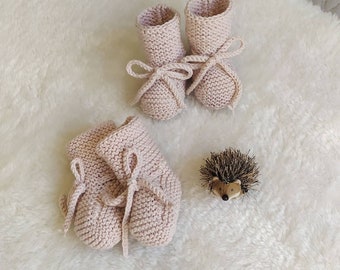 cotton merino baby - knit baby booties - newborn knit boots - handknit boots
