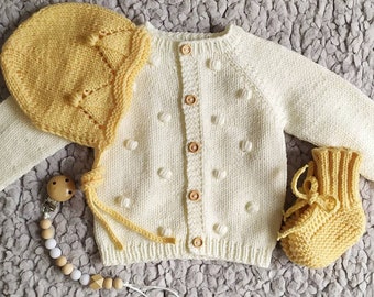BOBBLES sweater - baby cardigan - merino baby cardigan  hand knit baby  Strickbabypullover - Strickbaby-Strickjacke stricken - baby jacket