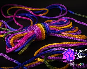 Cuerda Shibari de nailon trenzado sólido Electric Sunset (¡reactiva a la luz negra!)