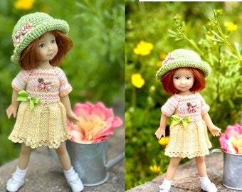 8" Heartstring 2 pc OUTFIT of Woolen  Dress and Brimmed Hat